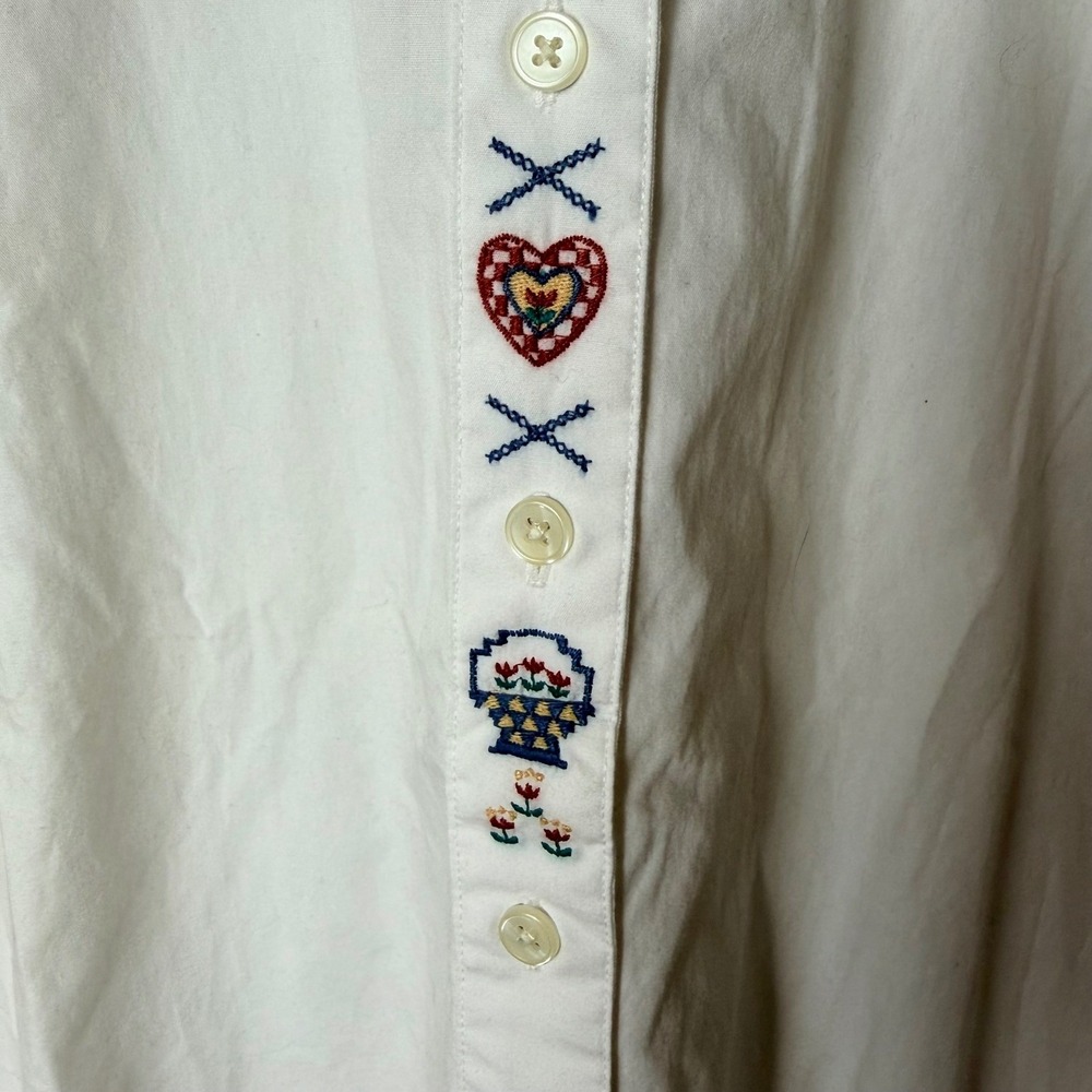 VTG 90s Eddie Bauer Embroidered Heart Ruffle Collar Blouse Large Cottage Prairie - Picture 6 of 14